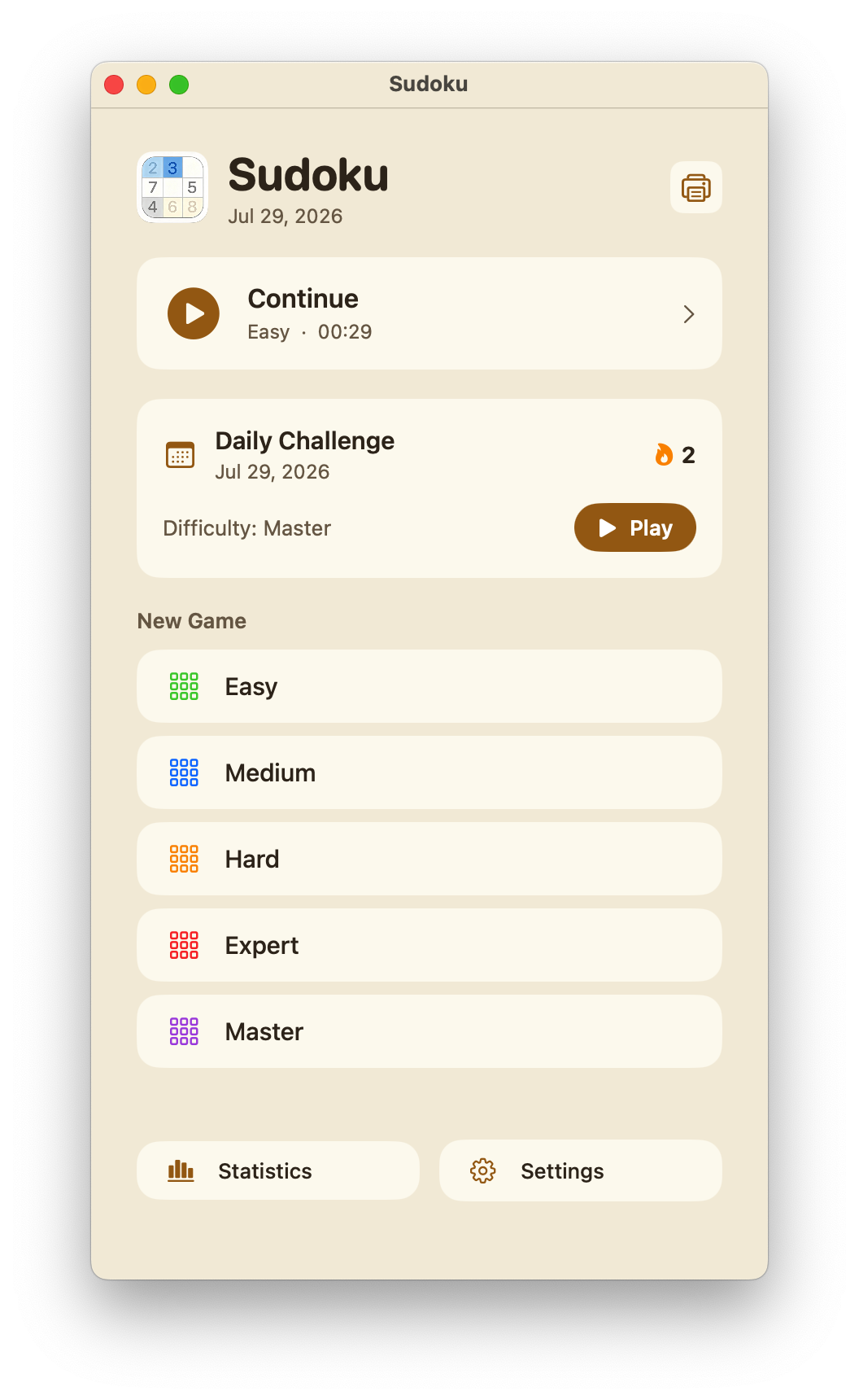 Sudoku difficulty levels on Mac