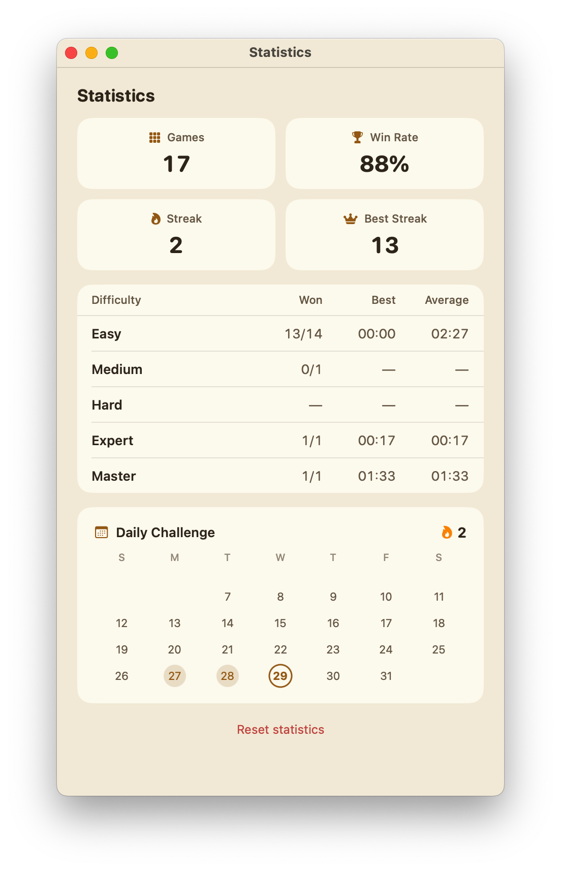 Sudoku statistics on Mac